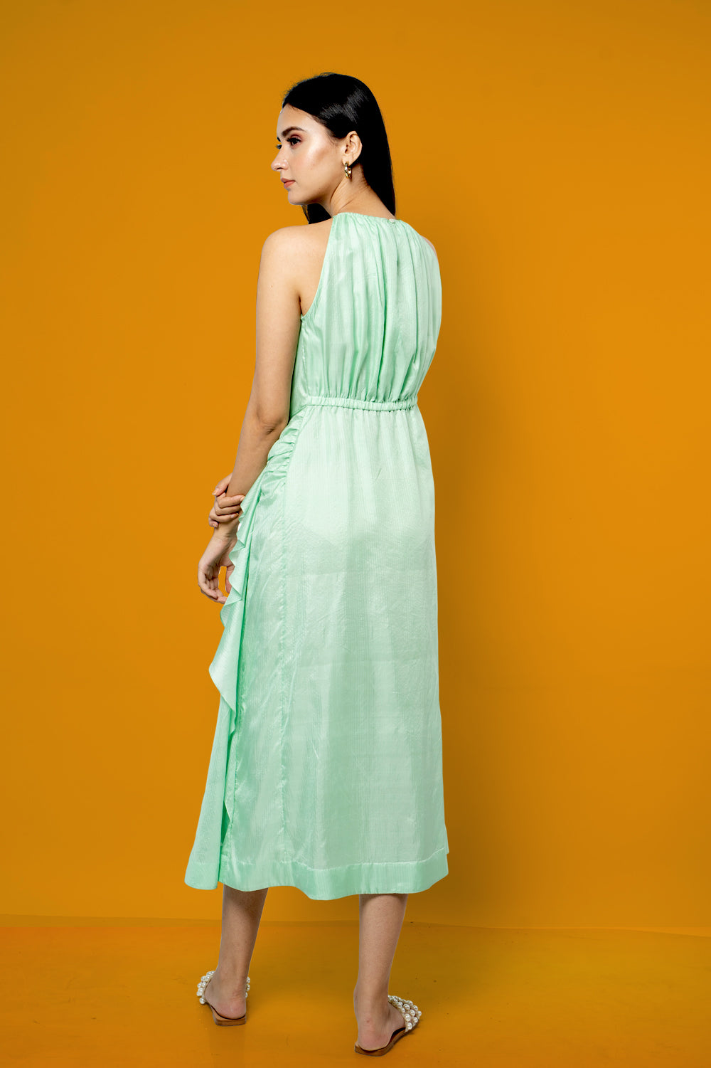 Green Ruffled Midi Dress