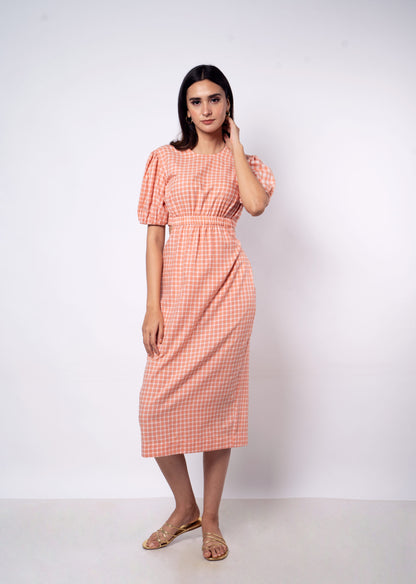 Salmon Gingham Cutout Dress