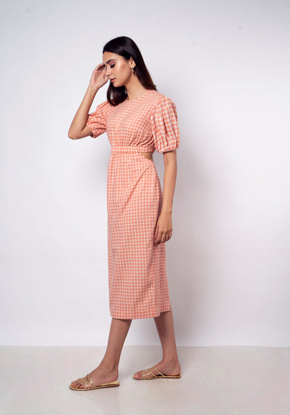 Salmon Gingham Cutout Dress