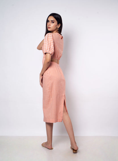 Salmon Gingham Cutout Dress