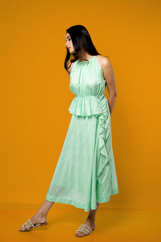 Green Ruffled Midi Dress